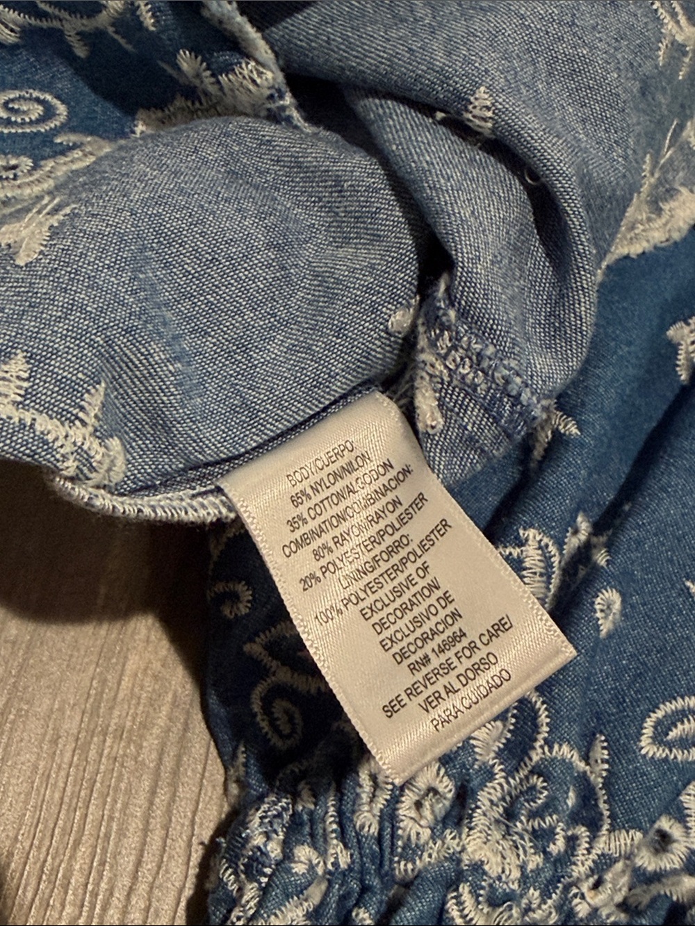 Avec Les Filles Needle Blue Cotton Chambray Embroidered Top - Picture 12 of 12